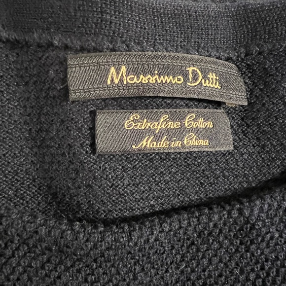 Massimo Dutti Extra Fine Cotton Waffle Knit Short Sleeve Top Navy size S-M - Picture 4 of 6